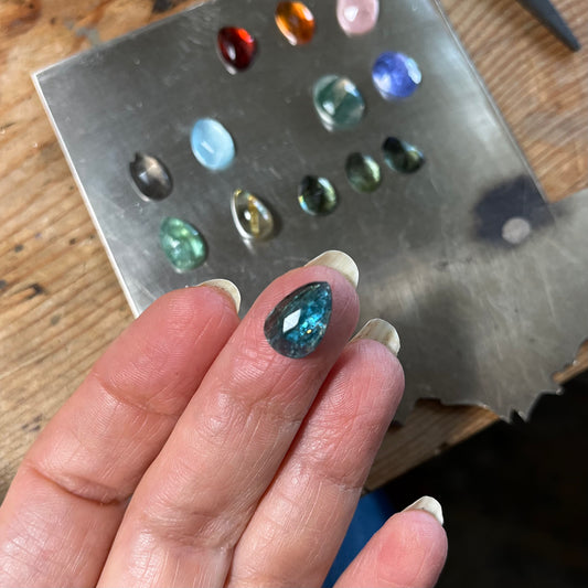 Hillary S. Teal Kyanite custom tendril ring